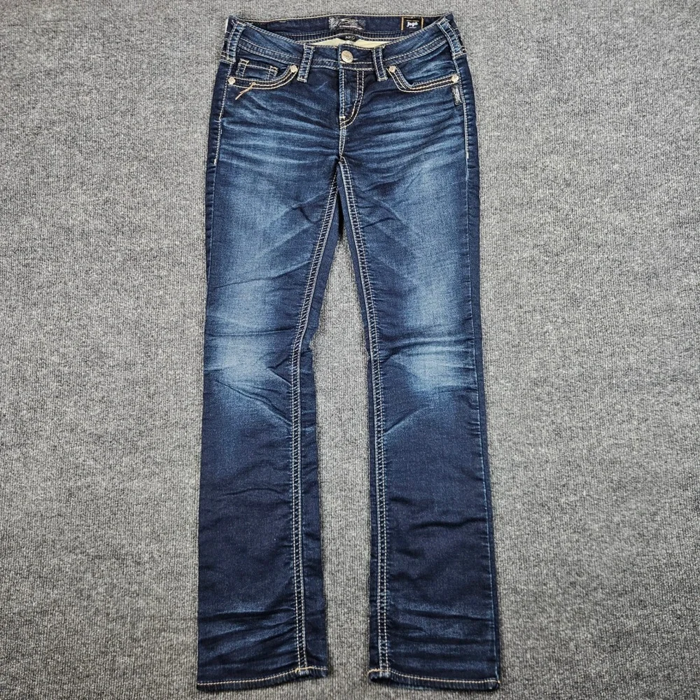 Silver Aiko Mid Slim Boot Joga Jeans Women's 30 Dark Wash Denim Stretch